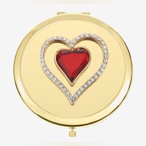 199. Monet Jewelry Gold Tone Heart Compact Mirror with Red Heart